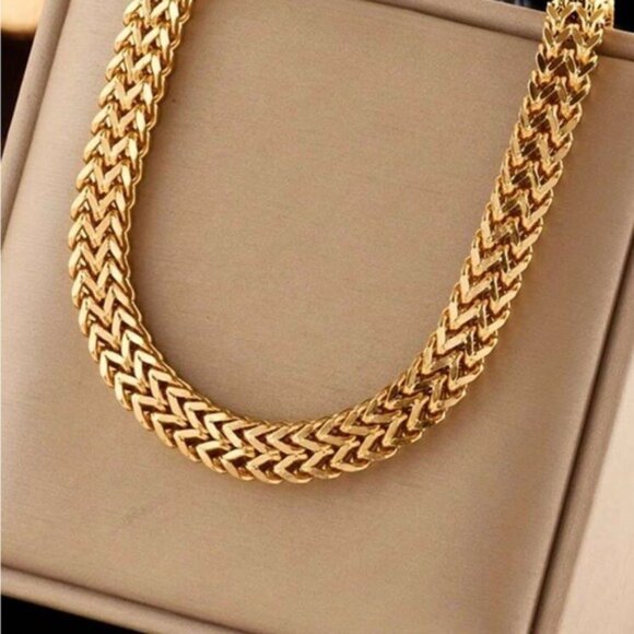 Gold Plated Herringbone Chain Necklace With Adjustable Clasp - Picture 1 of 3
